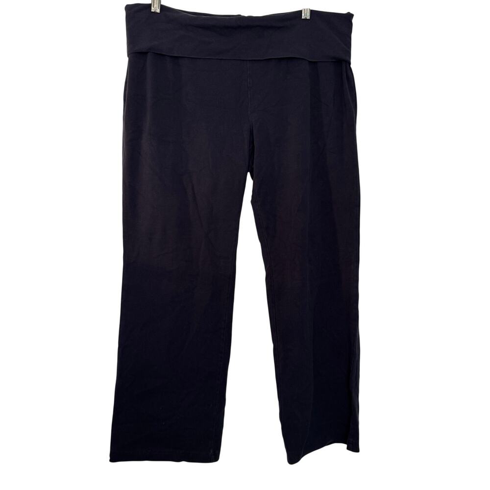 Lands End Womens L/P Pants Black Fold Over Waistband Y2K‎ Knit Pull On Pants